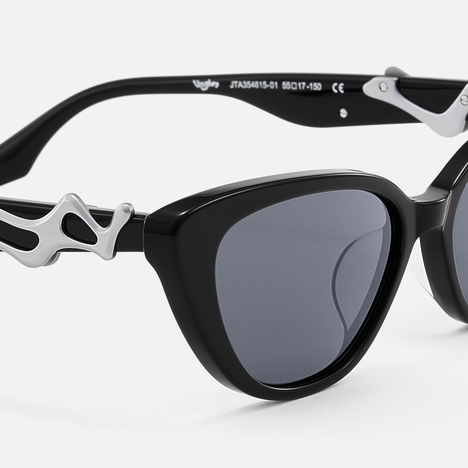 No Fate - Decorative Temple Black Cat Eye Sunglasses by Vooglam - Design Details