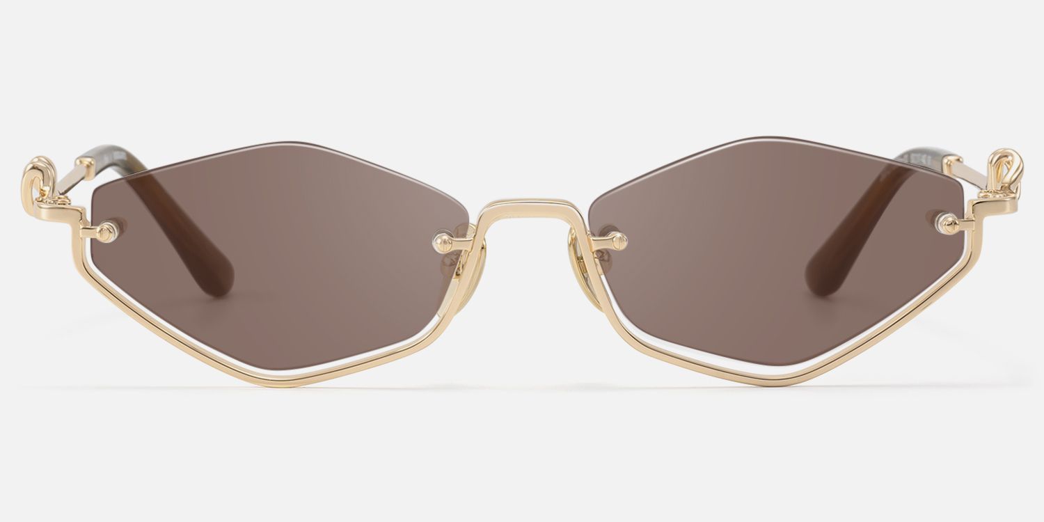 Niseko - Rose Gold Octagon Brown Tinted Sunglasses by Vooglam - Angle View