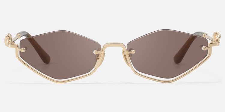 Niseko - Rose Gold Octagon Brown Tinted Sunglasses by Vooglam