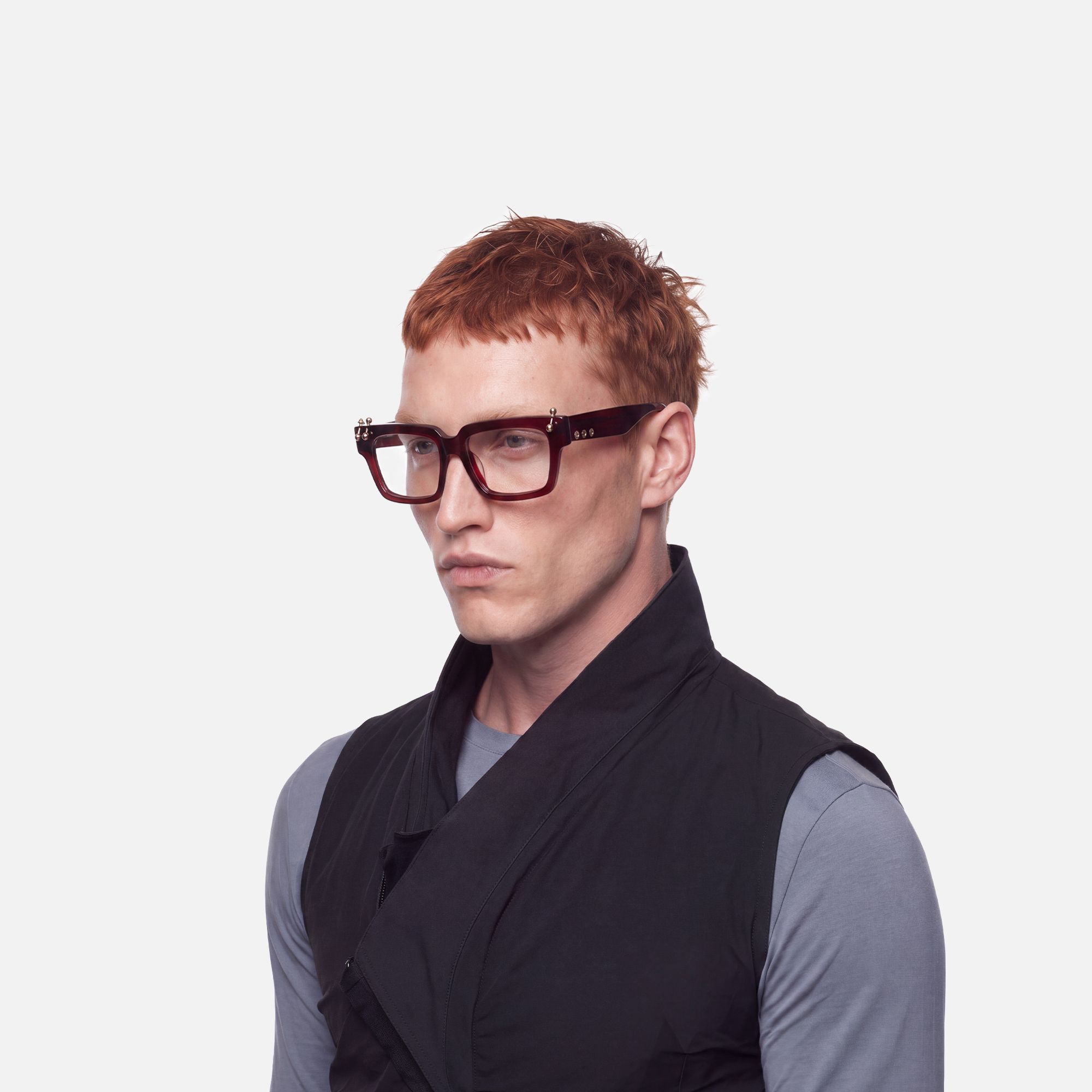 PIERCE - Square Red Eyeglasses by Vooglam - Model Side Profile