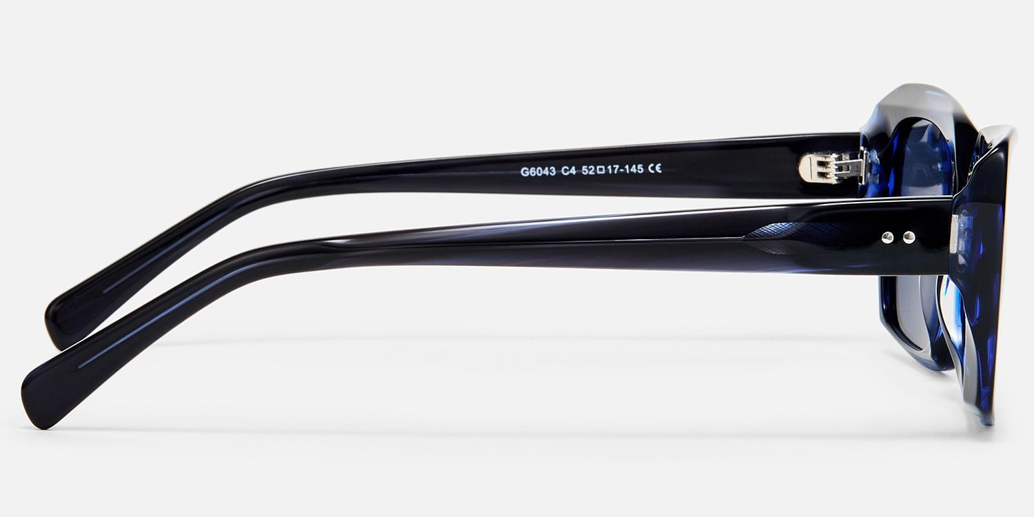 Stratus - Rectangle Blue Sunglasses by Vooglam - Side View
