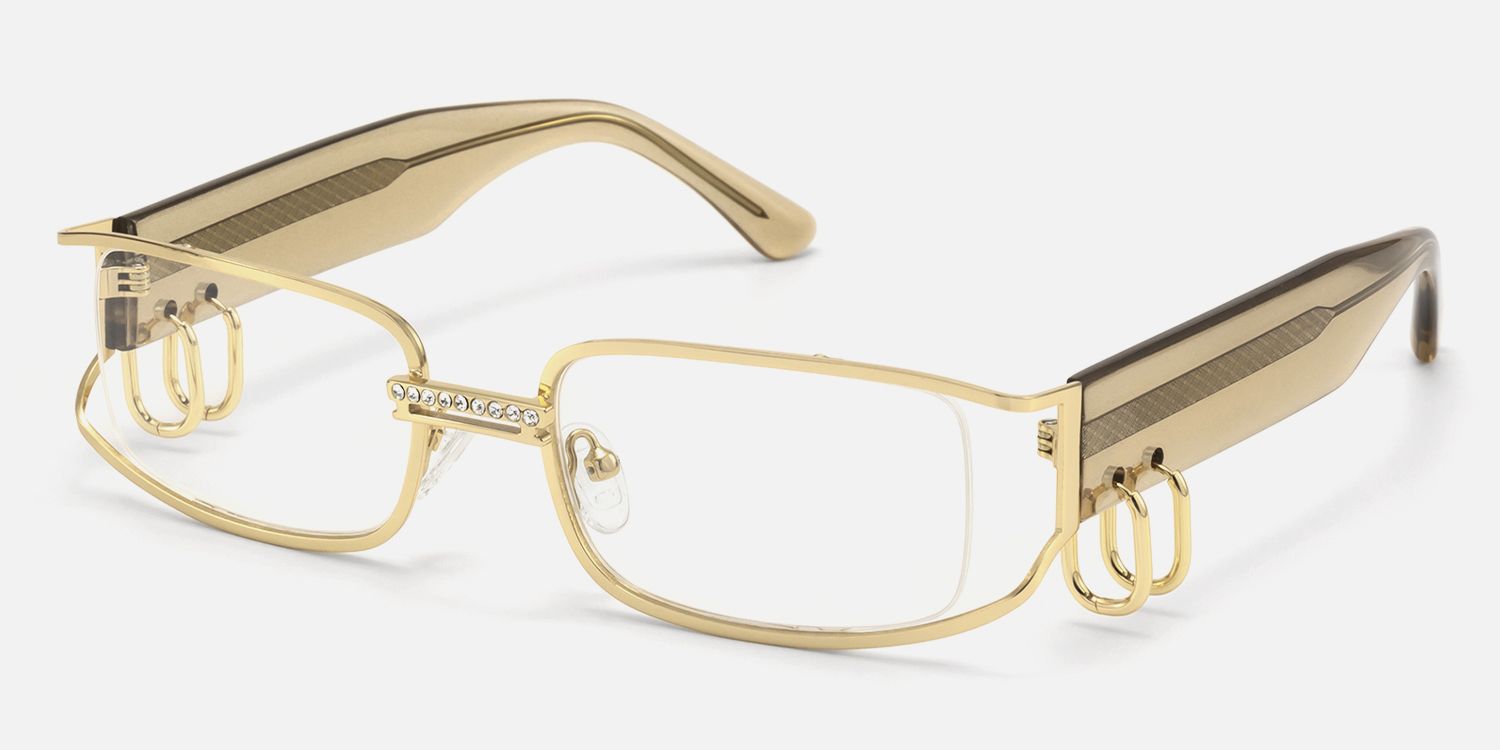 Riff - Gold Glasses With Huggie Deco by Vooglam - Front View