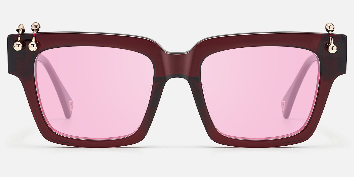 PIERCE - Gold Piercing Burgundy Sunglasses by Vooglam - Angle View