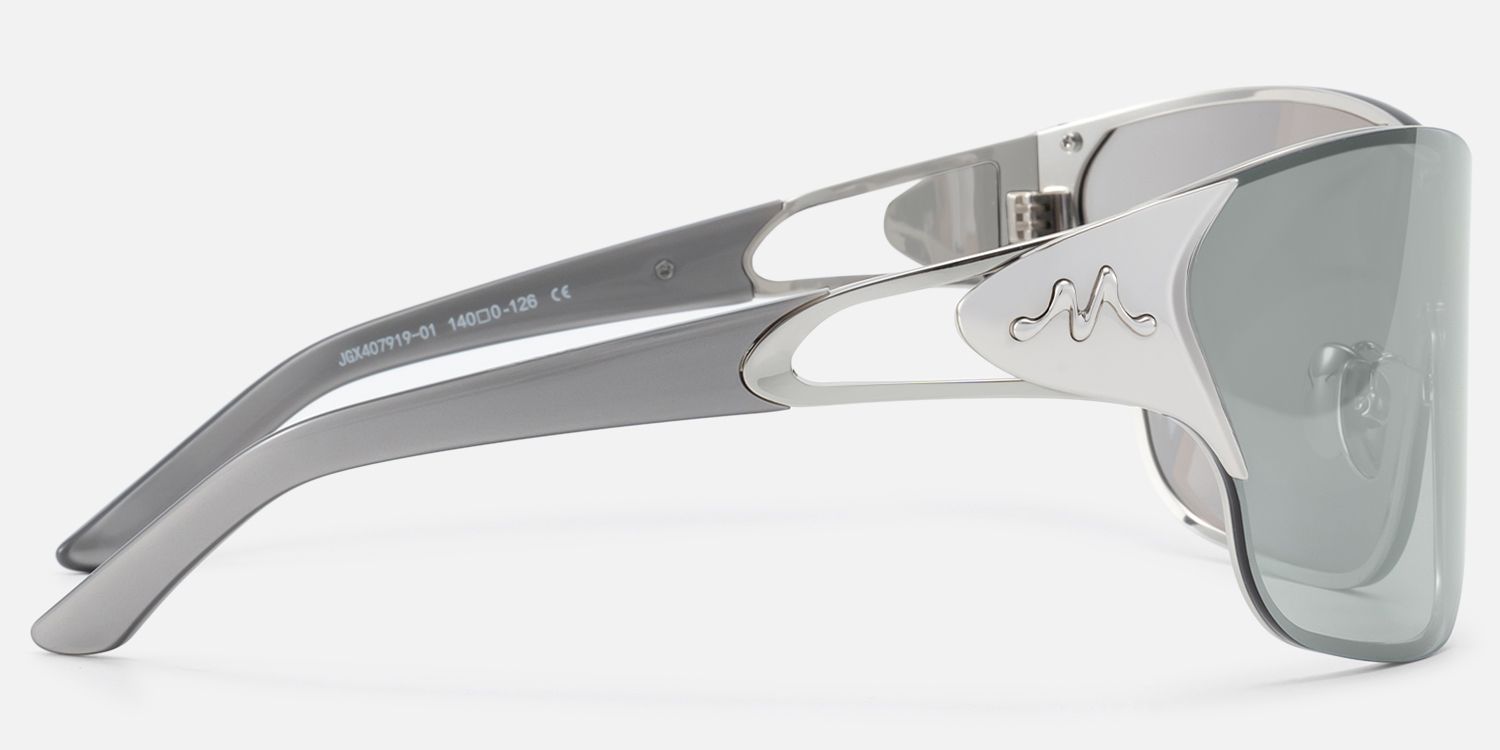 Suzuka - One Piece Shiny Silver Shield Sunglasses by Vooglam - Side View