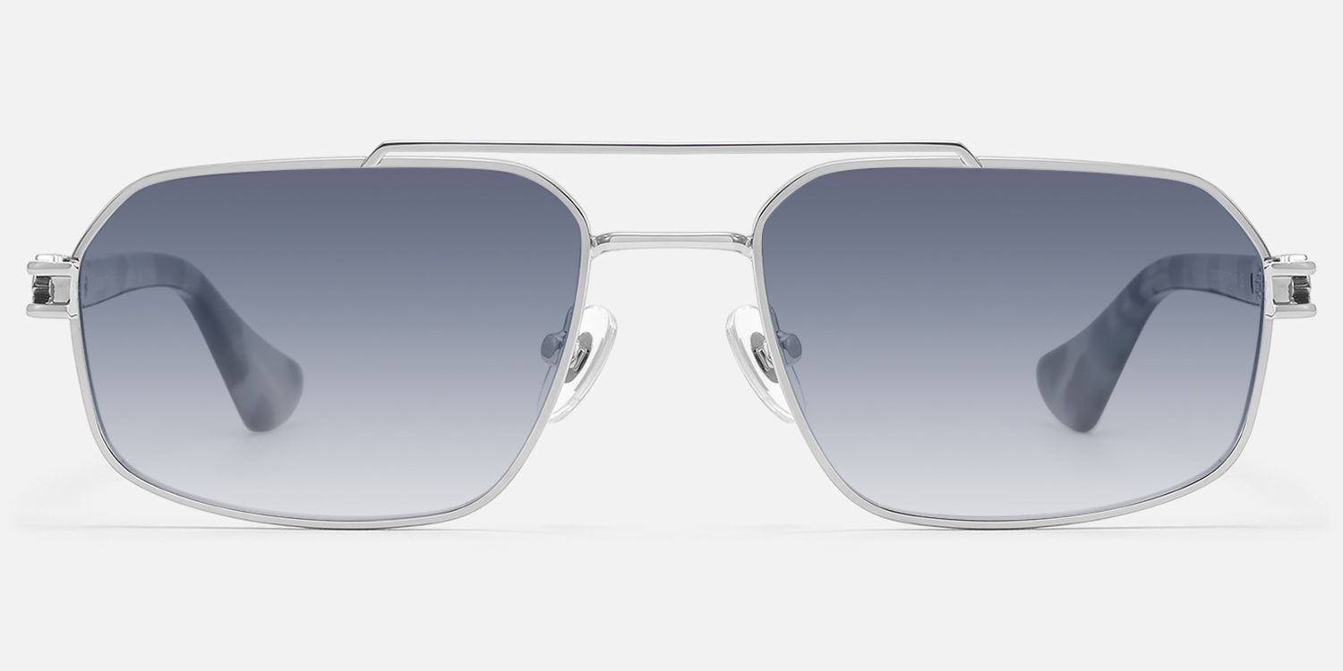 Lacey - Silver Retro Aviator Sunglasses by Vooglam - Angle View