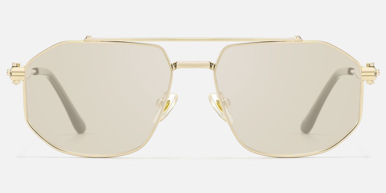 Ando - Gold Geometric Aviator Scale Sunglasses by Vooglam - Angle View