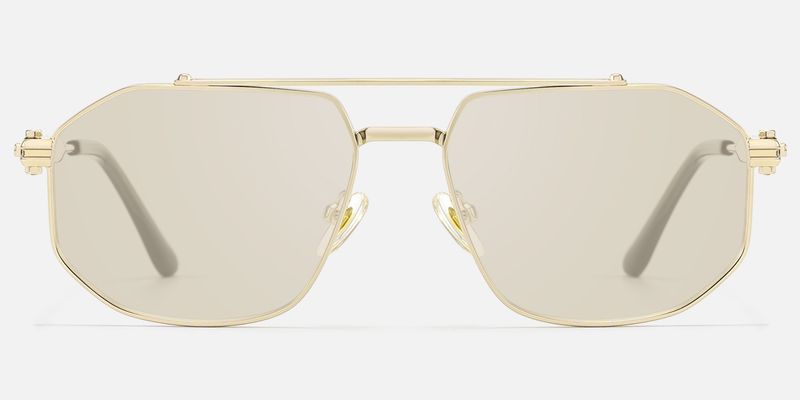 Ando - Gold Geometric Aviator Scale Sunglasses by Vooglam