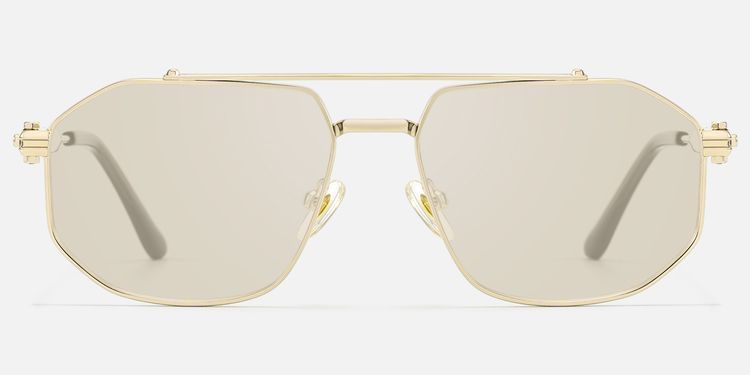 Ando - Gold Geometric Aviator Scale Sunglasses by Vooglam