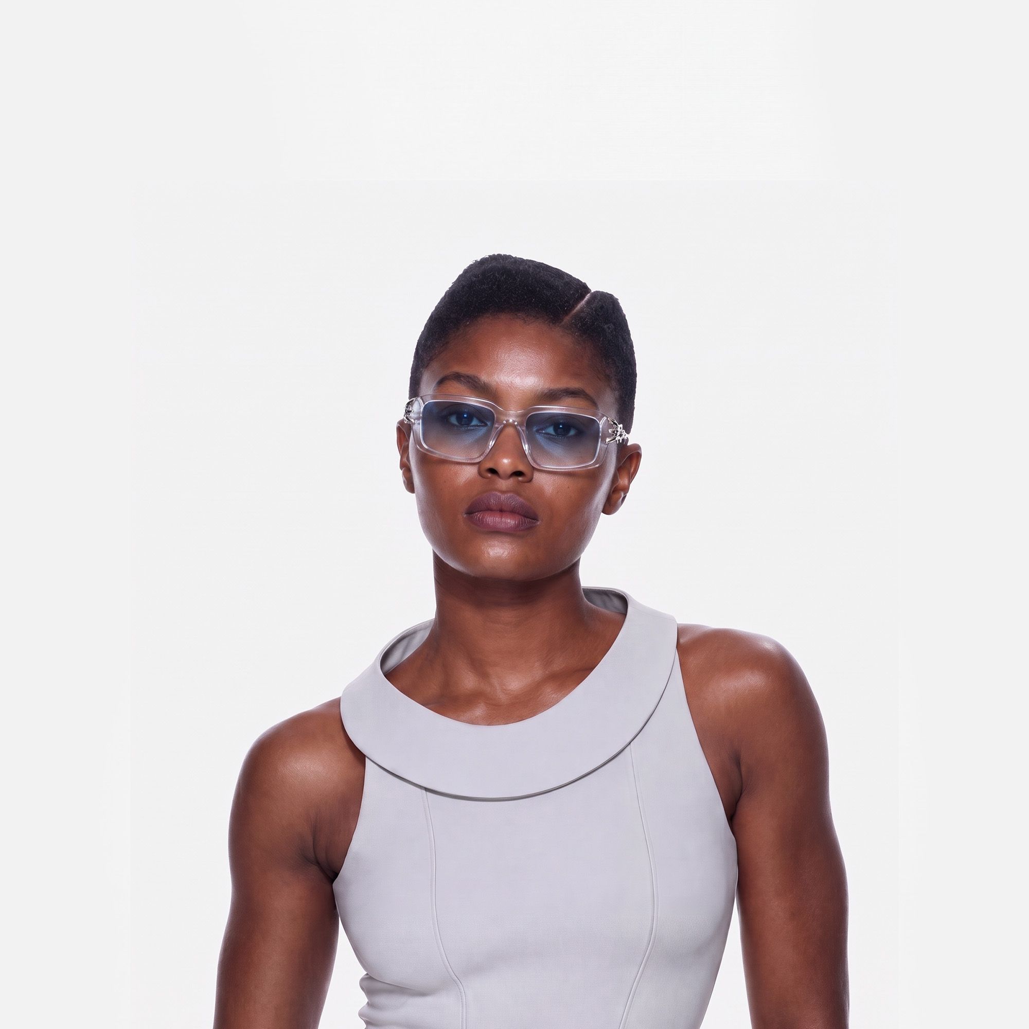 Vorpal - Thorn Deco Clear Blue Sunglasses by Vooglam - On Model