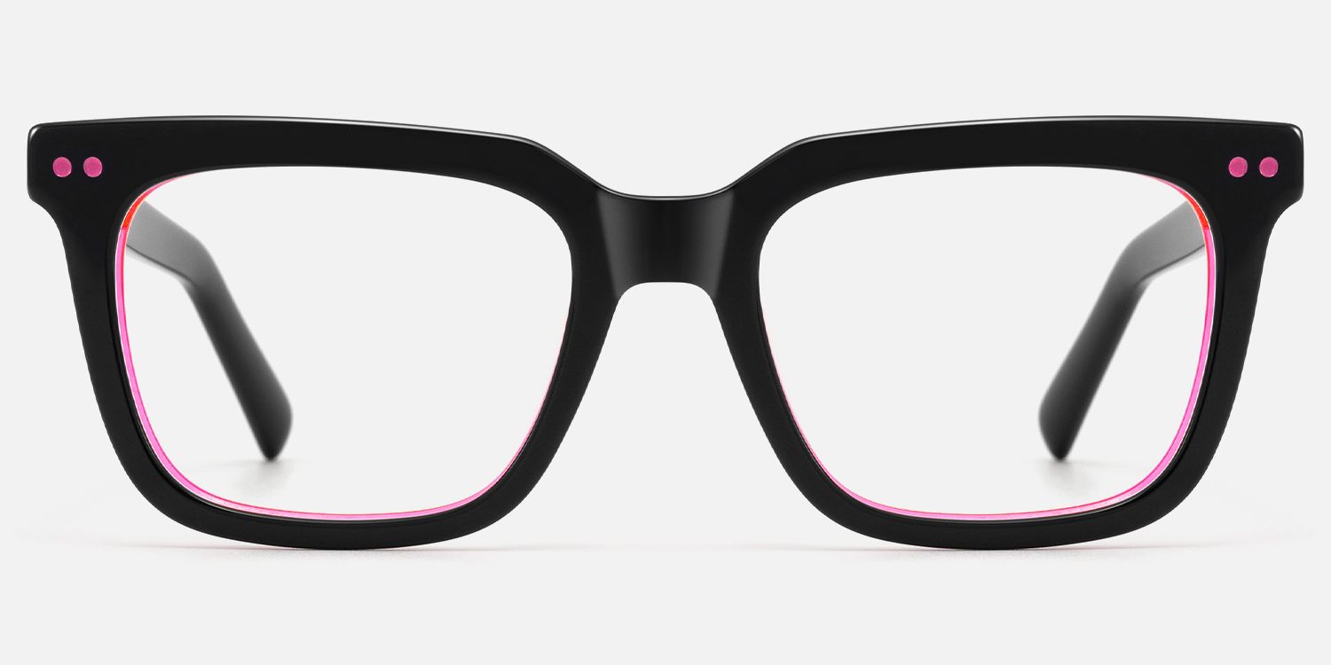 Remix - Black and Pink Neon Rectangle Rave Glasses by Vooglam - Angle View