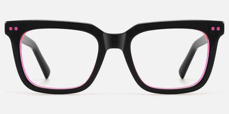 Remix - Black and Pink Neon Rectangle Rave Glasses by Vooglam