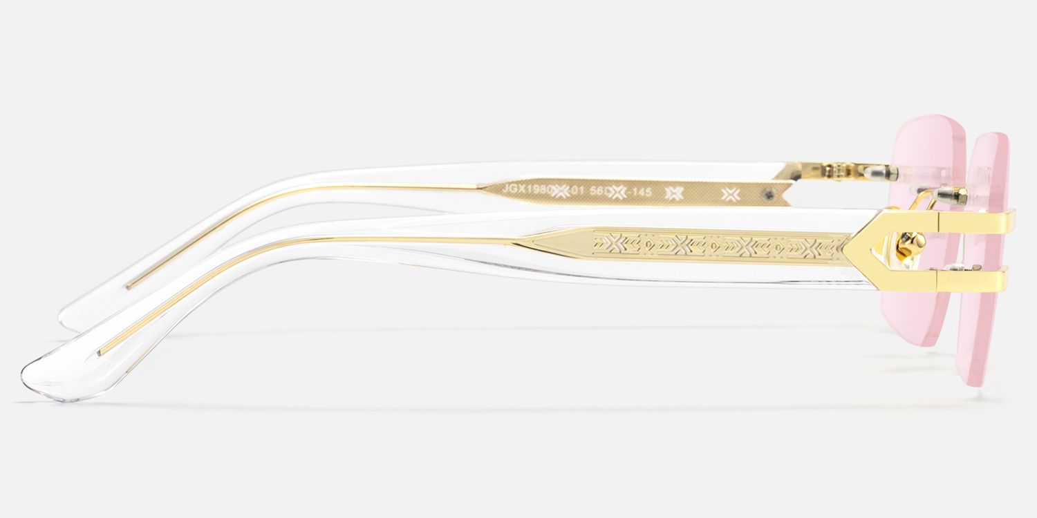 Aurum - Light Pink Rimless Sunglasses by Vooglam - Side View