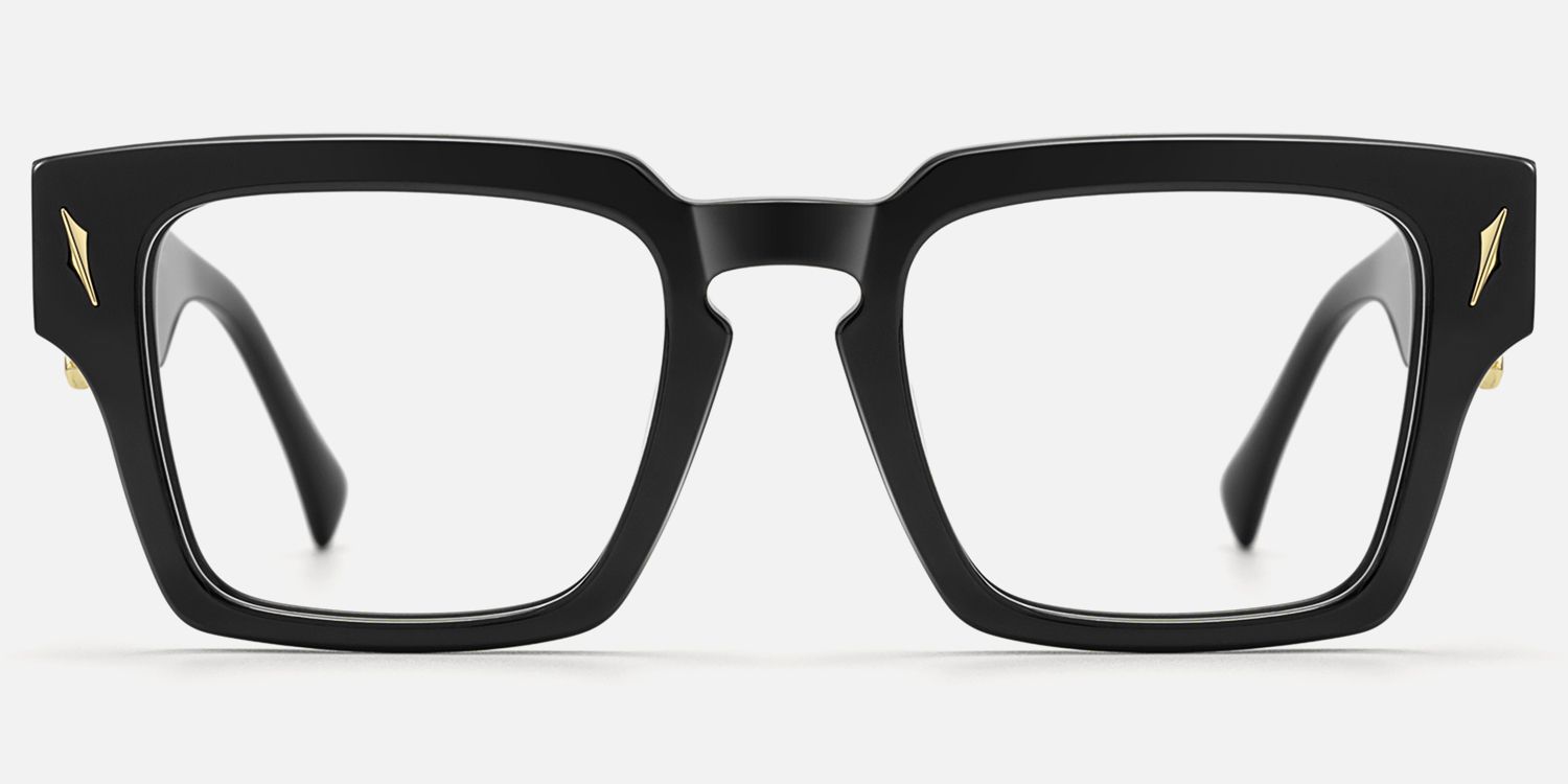 Stiletto - Black & Gold Sword Rectangle Glasses by Vooglam - Angle View