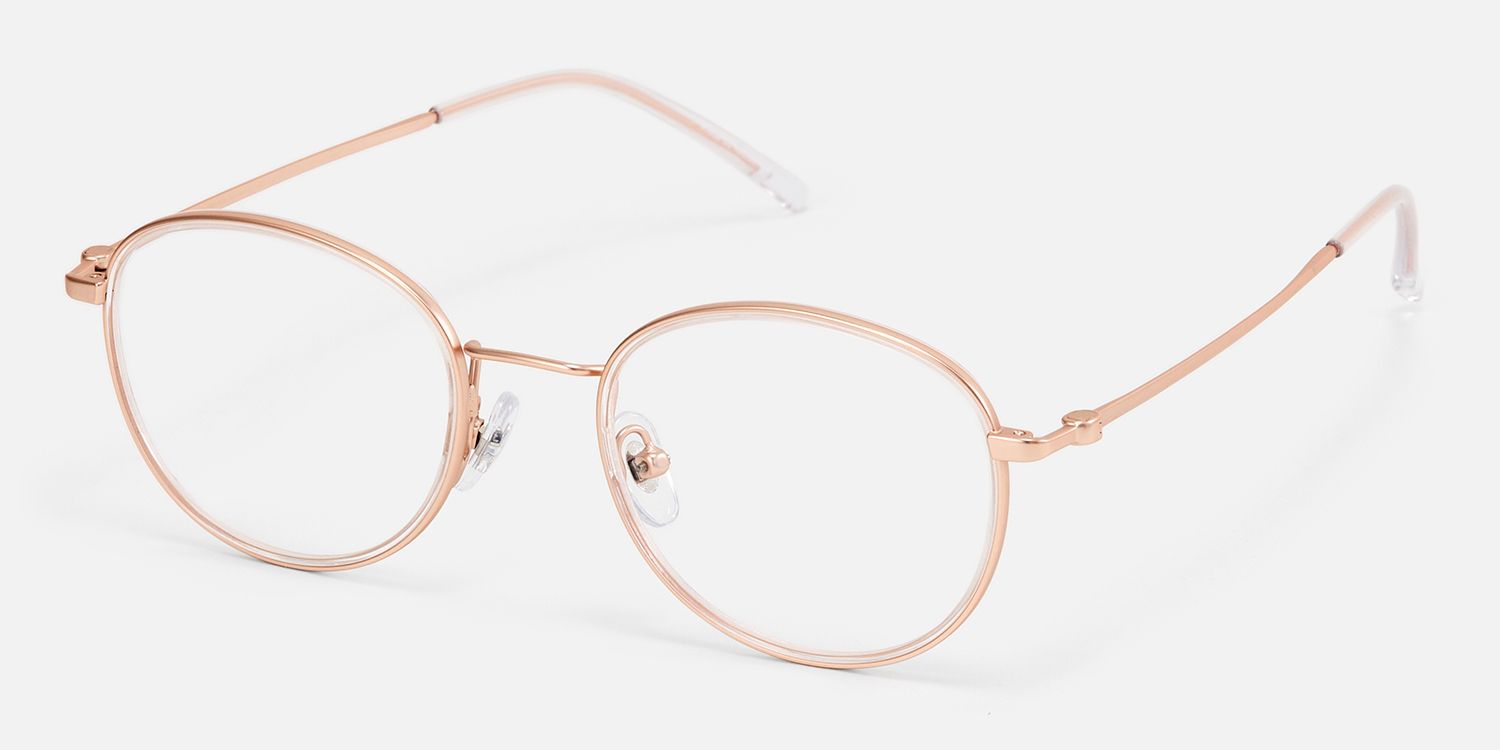 Harlow - Oval Gold Eyeglasses by Vooglam - Front View