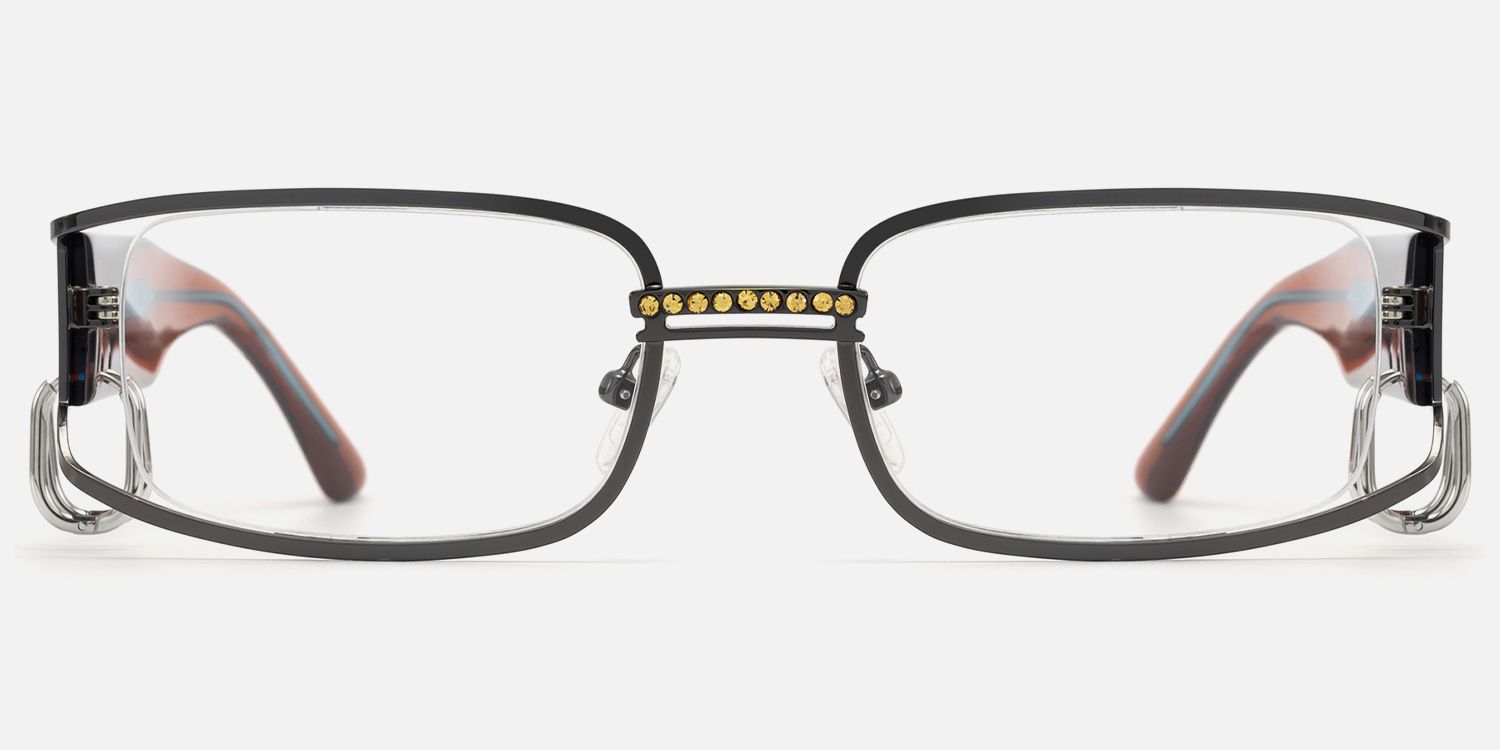 Riff - Narrow Rectangle Glasses with Huggie Deco by Vooglam - Angle View