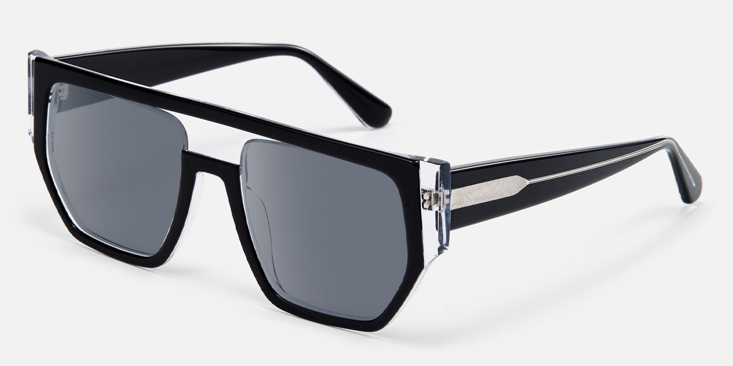 Inerney - Browline Black Aviator Sunglasses by Vooglam - Front View