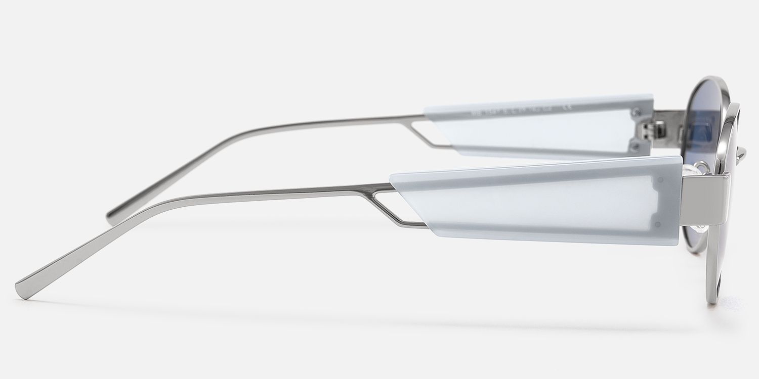 Ember - Oval Silver Sunglasses by Vooglam - Side View