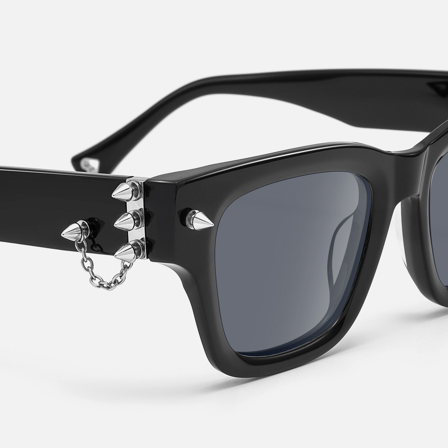 Stud - Rock Stud Black Rectangle Sunglasses by Vooglam - Design Details