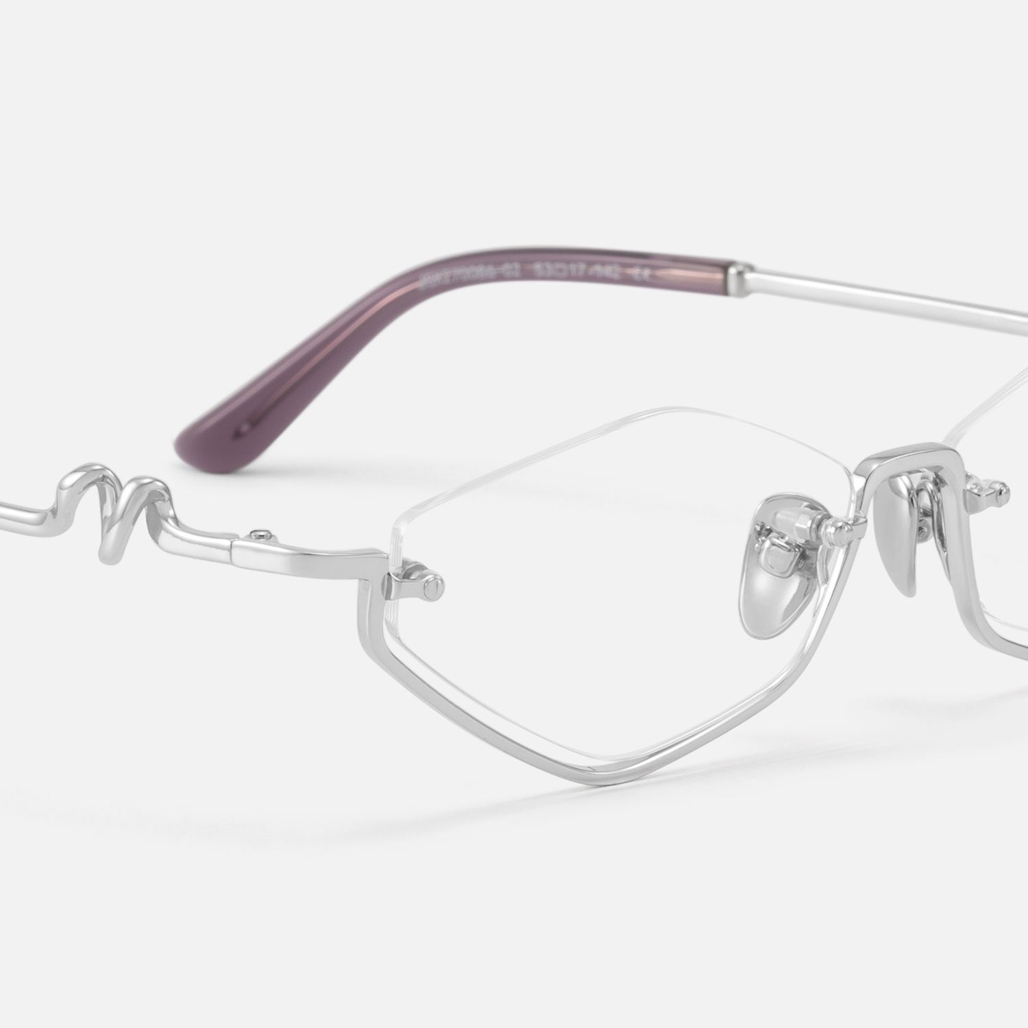Niseko - Silver Diamond Shape Bottom Rim Glasses by Vooglam - Design Details