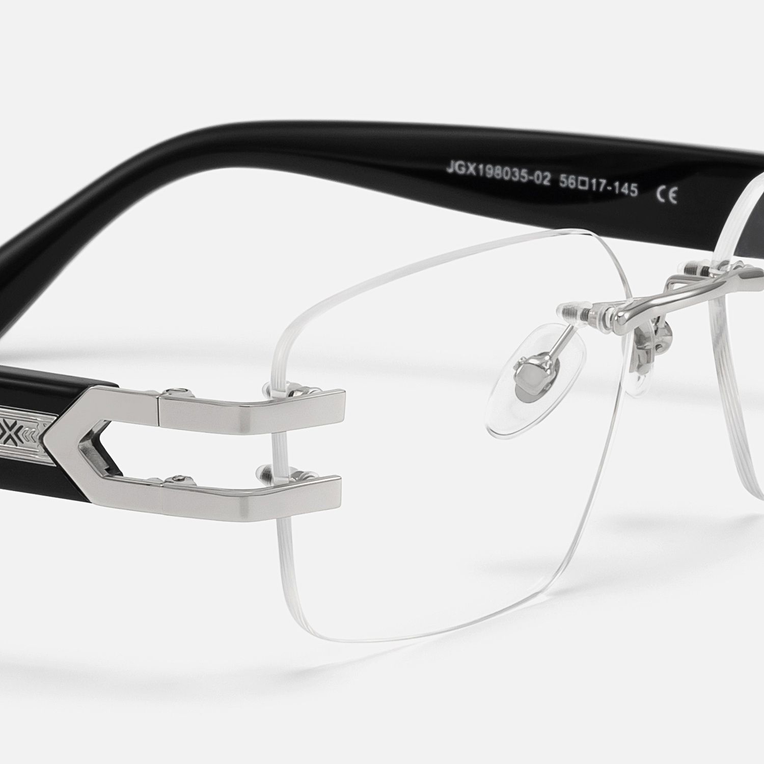 Aurum - Black Silver Rimless Rectangle Glasses by Vooglam - Design Details