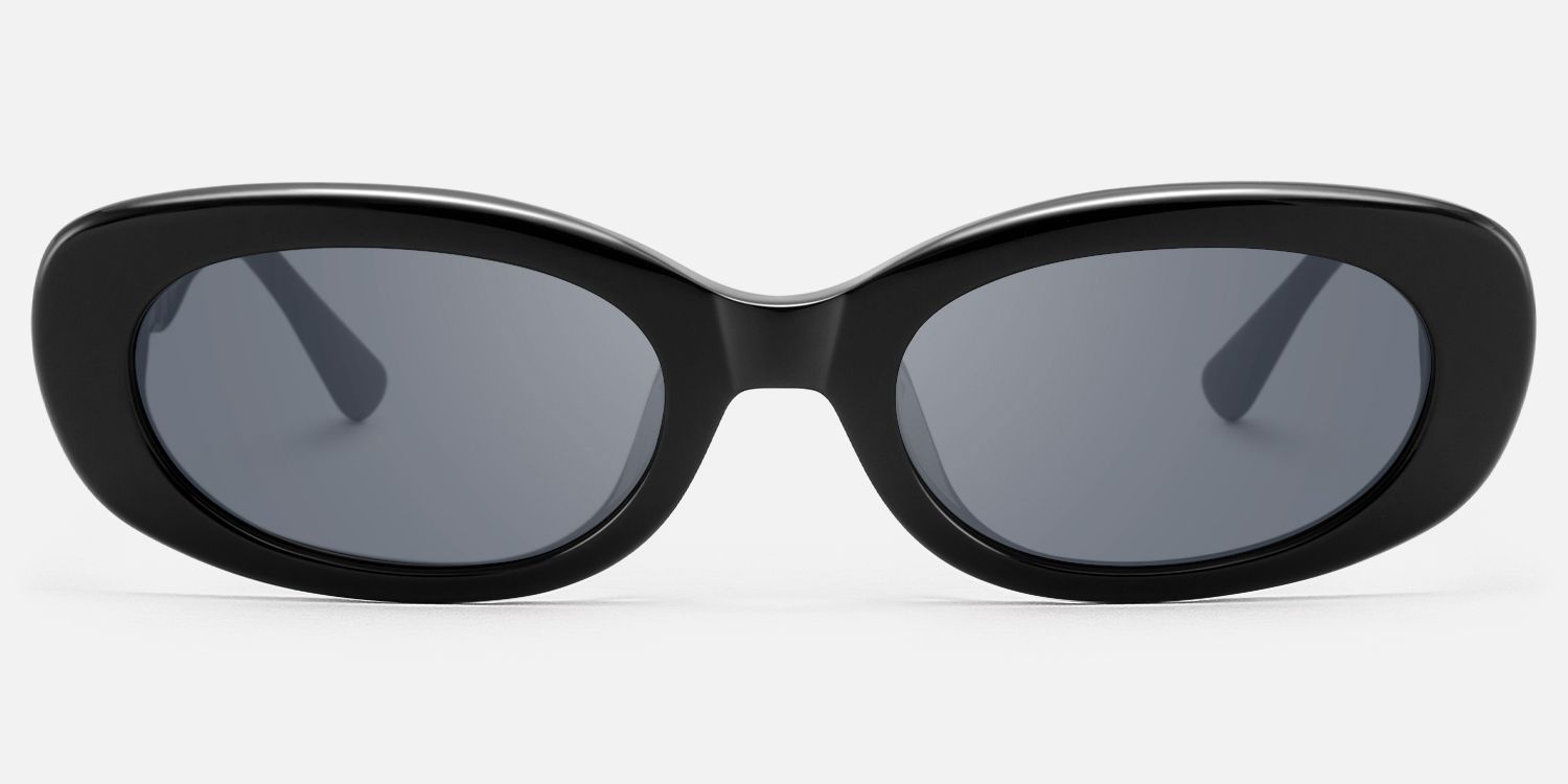 SHHHH~ - Black Oval Sunglasses with Checkered by Vooglam - Angle View