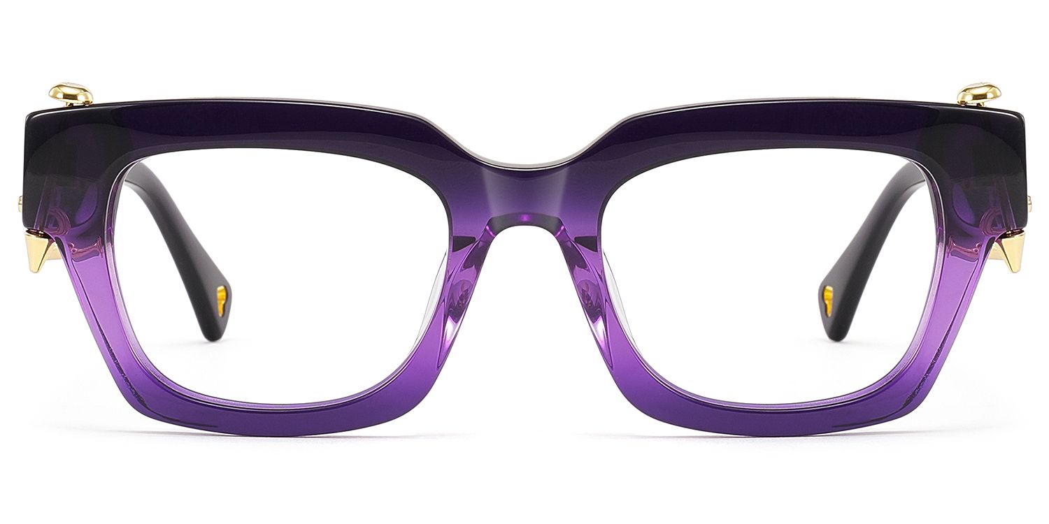 Sabrina - Clear Purple Rectangle Glasses with Spikes by Vooglam Product Details 1