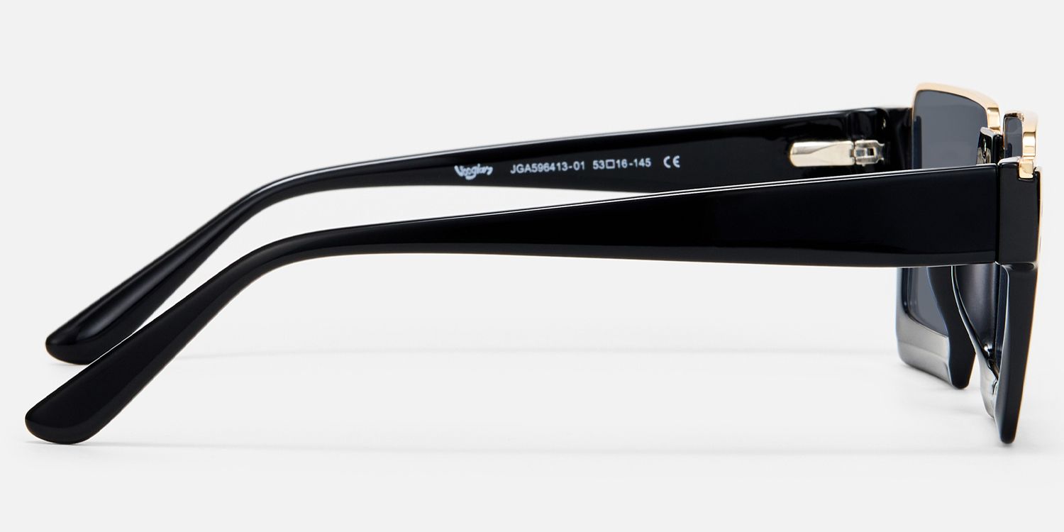 Dardhan - Black Gold Square Rectangle Sunglasses by Vooglam - Side View