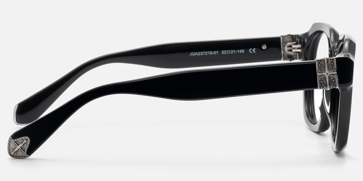 Vernon - Glossy Black Gothic Hexagon Glasses by Vooglam - Side View