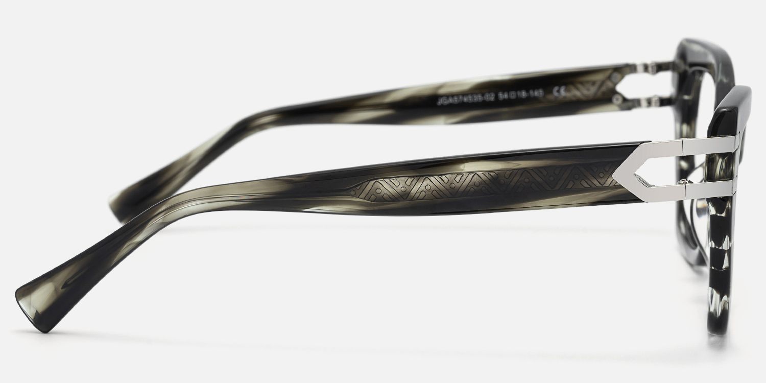Warrior-Gray Striped Horn Unique Butterfly Glasses by Vooglam - Side View