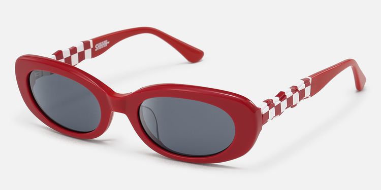 SHHHH~ - Red Checkered Oval Acetate Sunglasses by Vooglam