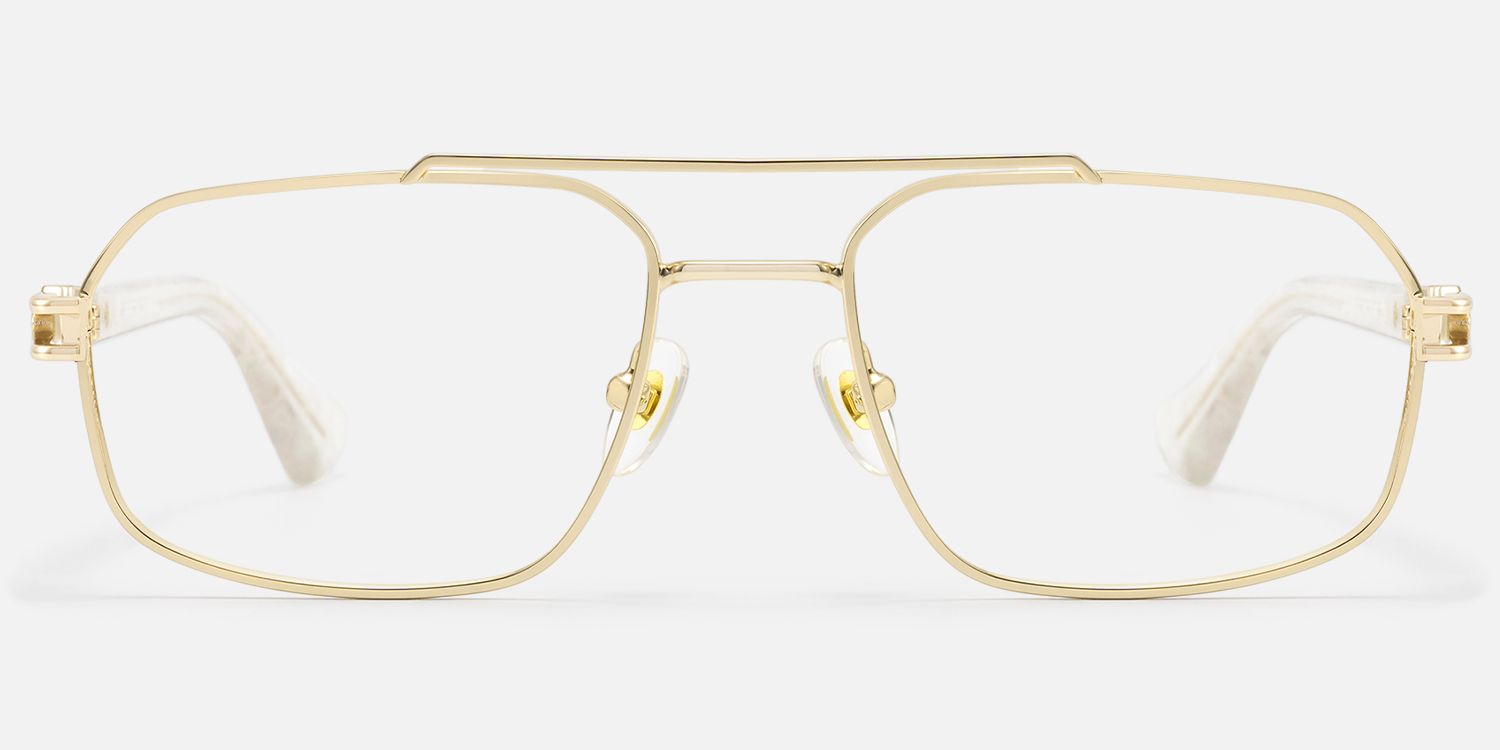 Lacey - Iconic Thin Aviator Gold Eyeglasses by Vooglam - Angle View