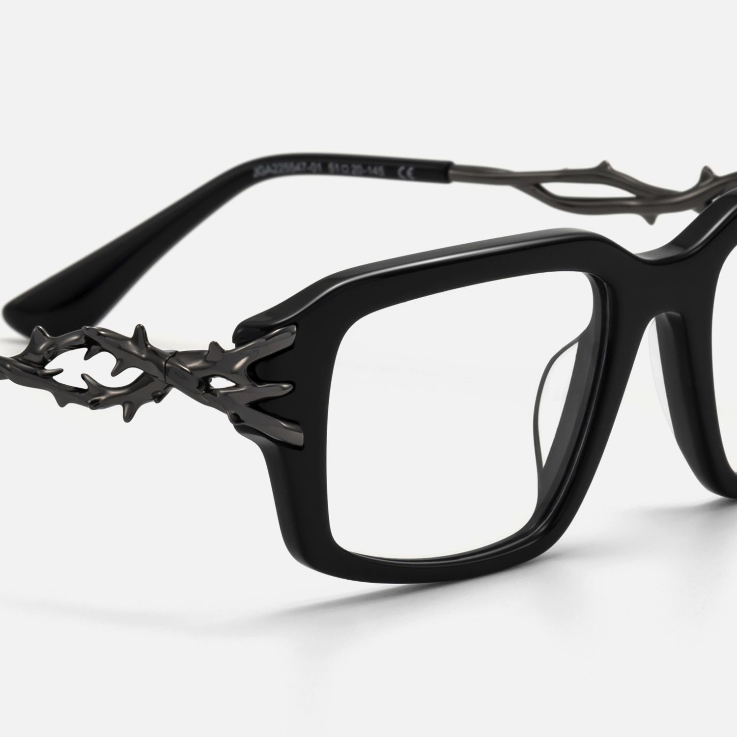 Vorpal - Dark Thorn Rectangle Black Glasses by Vooglam - Design Details
