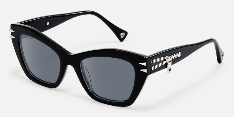 Manon - Zipper Spike Black Cat Eye Sunglasses | Vooglam