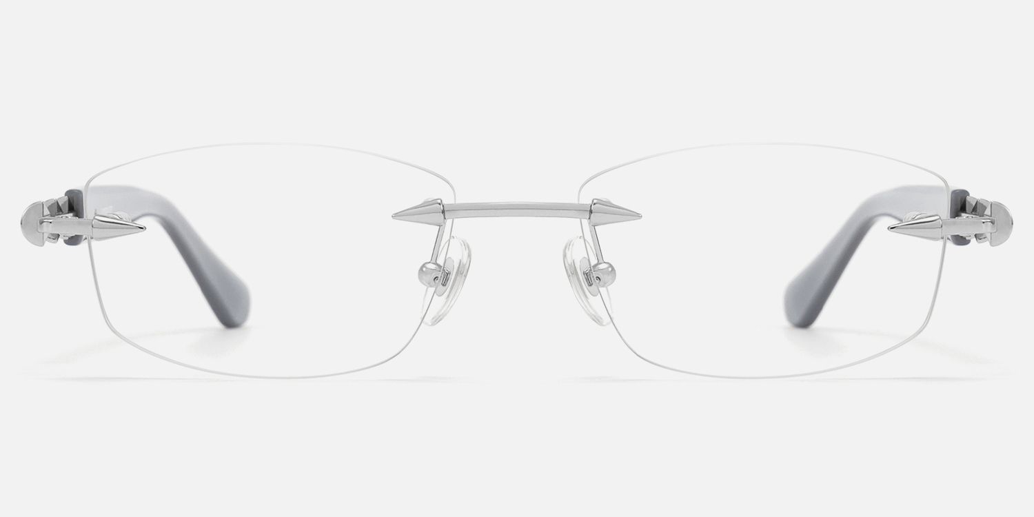 Fracture - Silver Grey Rimless Spike Glasses by Vooglam - Angle View