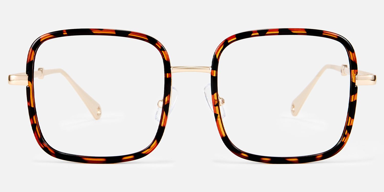 Jace - Oversized Square Tortoise and Gold Glasses by Vooglam - Angle View
