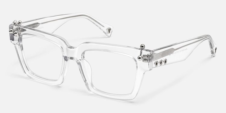 PIERCE - Clear Silver Square Acetate Glasses by Vooglam
