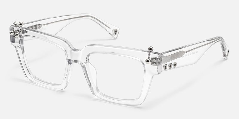 PIERCE - Clear Silver Square Acetate Glasses by Vooglam