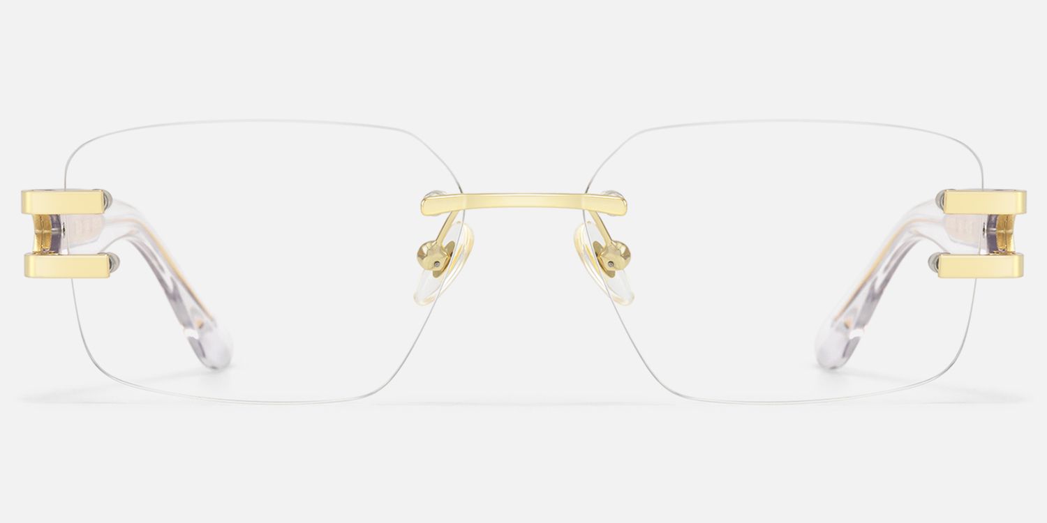 Aurum - Retro Gold Rimless Rectangle Eyeglasses by Vooglam - Angle View