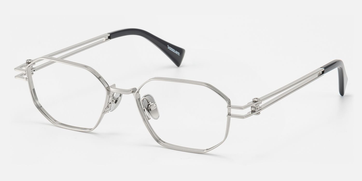 Loos - Silver Double Wire Temple Glasses with Screw by Vooglam - Front View