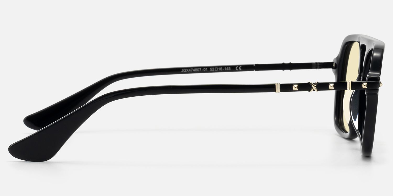Marfa - Black Yellow Tint Double Bridge Aviator by Vooglam - Side View