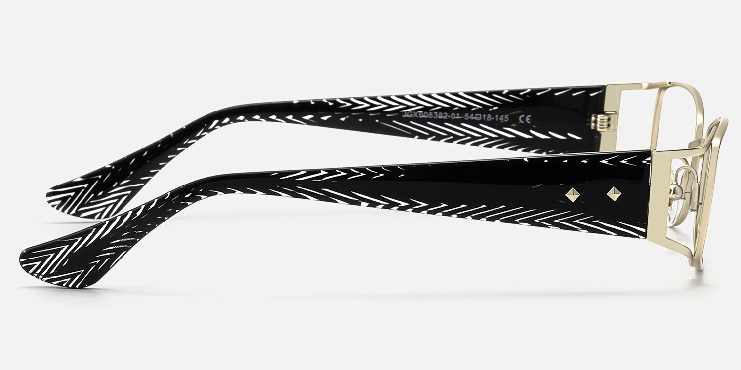 Wren - Unique Metal Rim Rectangle Gold Glasses by Vooglam - Side View