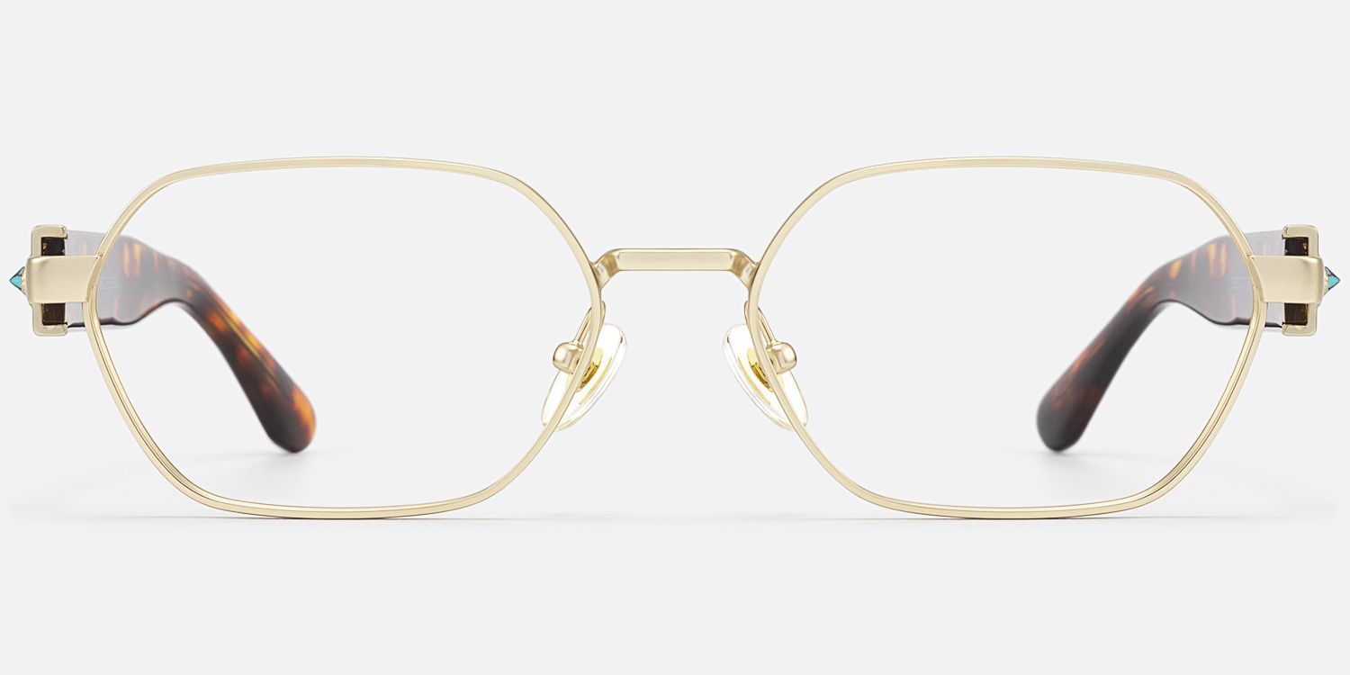Orion - Vintage Gold Geometric Glasses Matte Frame by Vooglam - Angle View