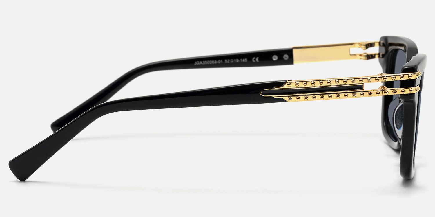 Anansi - Oversized Black and Gold Sunglasses by Vooglam - Side View