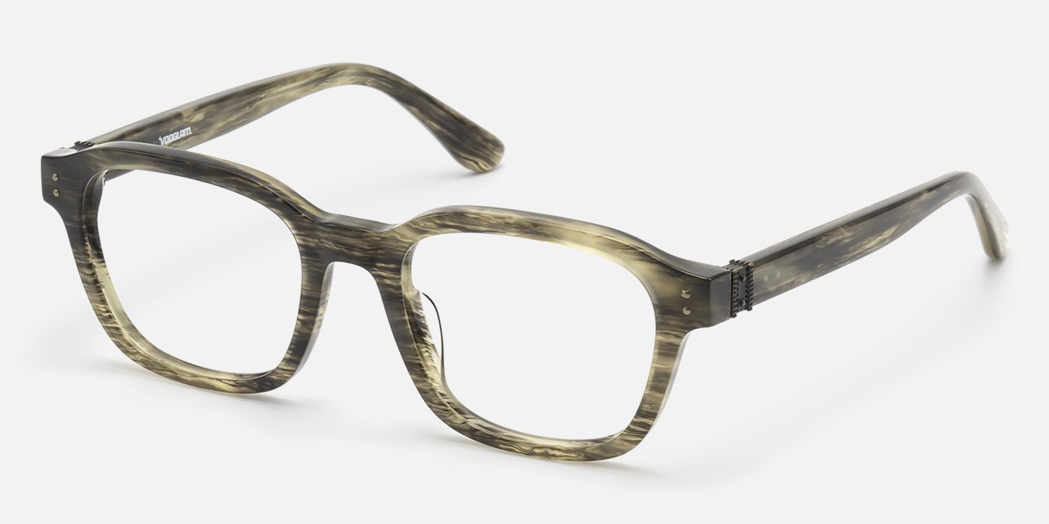 Rainier - Clear Brown Horn Rim Zipper Glasses by Vooglam - Front View