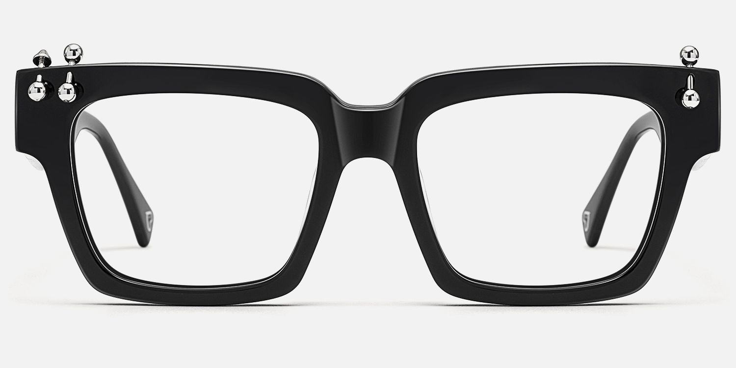 PIERCE - Square Black Eyeglasses with Studs by Vooglam - Angle View