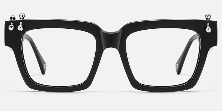 PIERCE - Square Black Eyeglasses with Studs by Vooglam