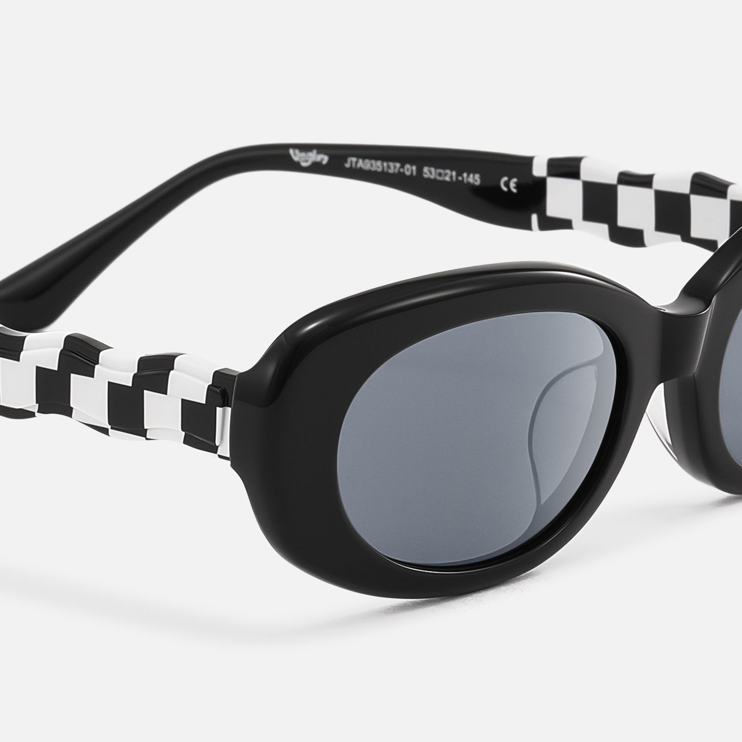 SHHHH~ - Black Oval Sunglasses with Checkered by Vooglam - Design Details