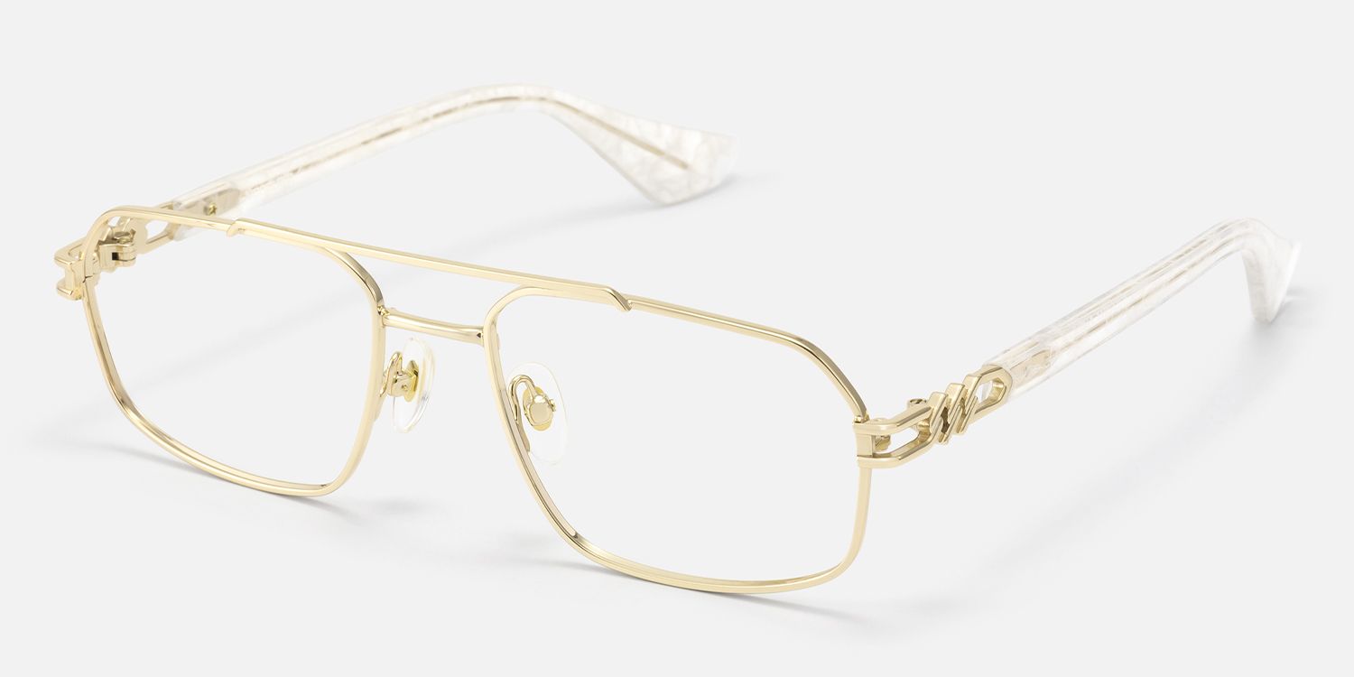 Lacey - Iconic Thin Aviator Gold Eyeglasses by Vooglam - Front View