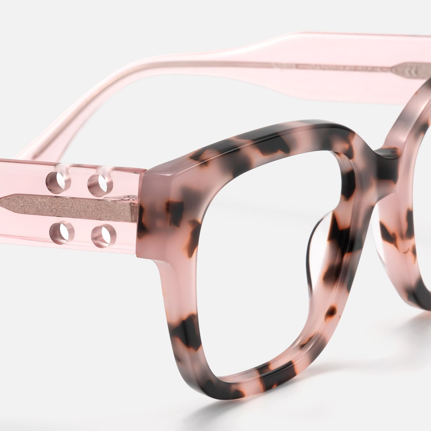 Lorette - Square Pink Eyeglasses by Vooglam - Design Details