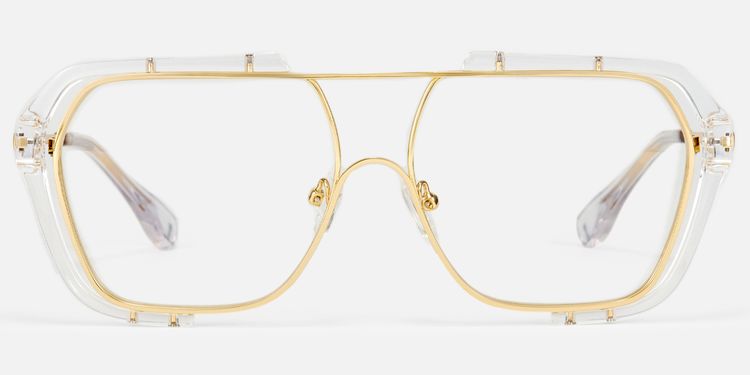 Porsha - Clear Gold Double Bridge Aviator Glasses by Vooglam